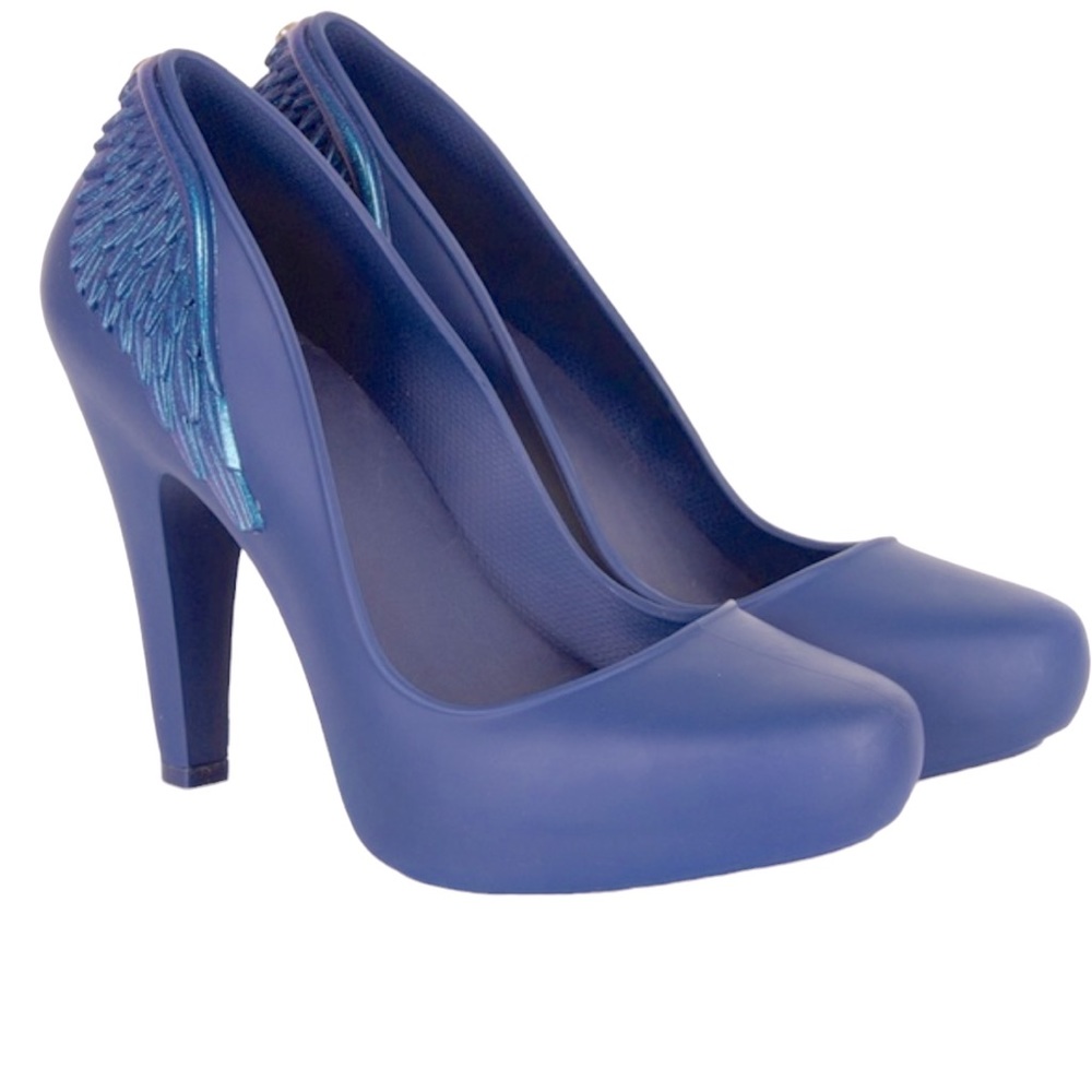 Blue Wing-Accent High Heel Pumps - Women's